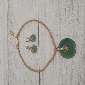 Jade look medallion cord necklace set